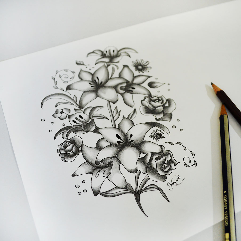 Ilustração em grafite flores